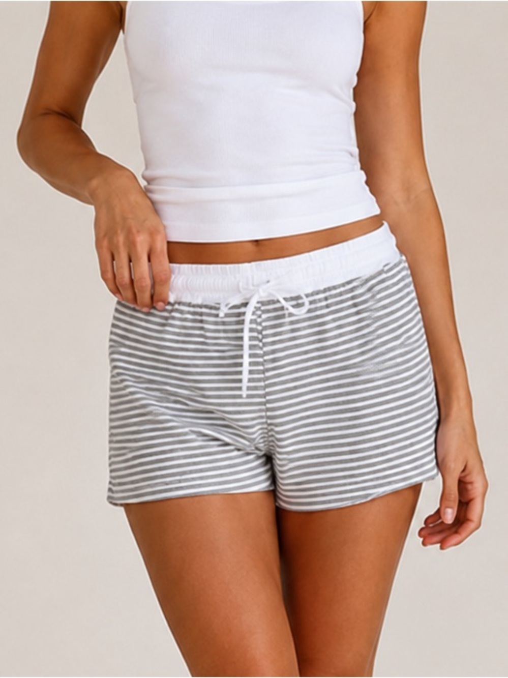 Striped Knit Lounge Shorts - Gray & White Le Lis Mid Rise Striped Shorts XS